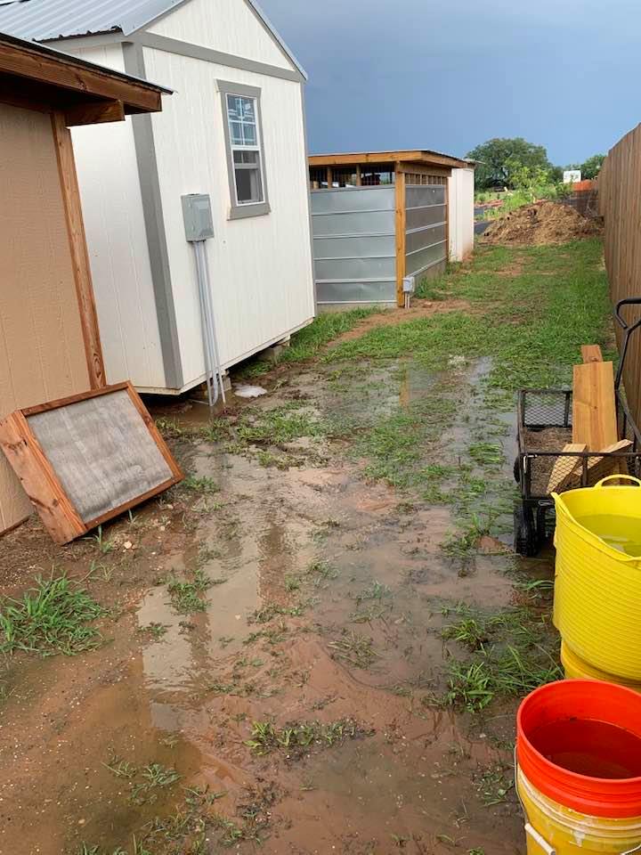 Our feed shed is about to collapse as all of the sand is washing out from under it. We got a ridiculous amount of rain.