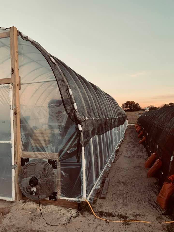 Our newly completed greenhouse looks more like a high tunnel. Now we are ready for winter in Texas.
