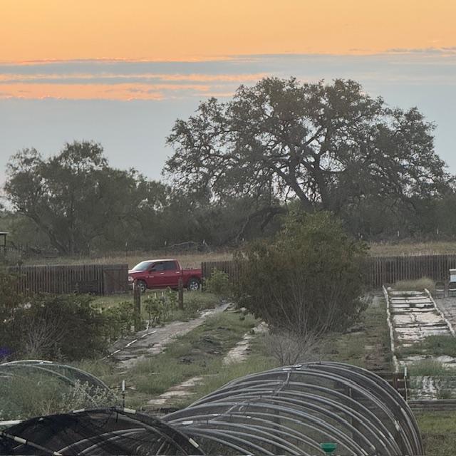 They took the red truck back to get the fence closed off, just a temporary fix until we can get some help to repair the double gate.