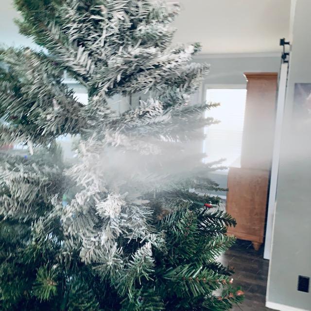 I am spraying the canned snow onto the tree in the photo. Three cans were not enough.