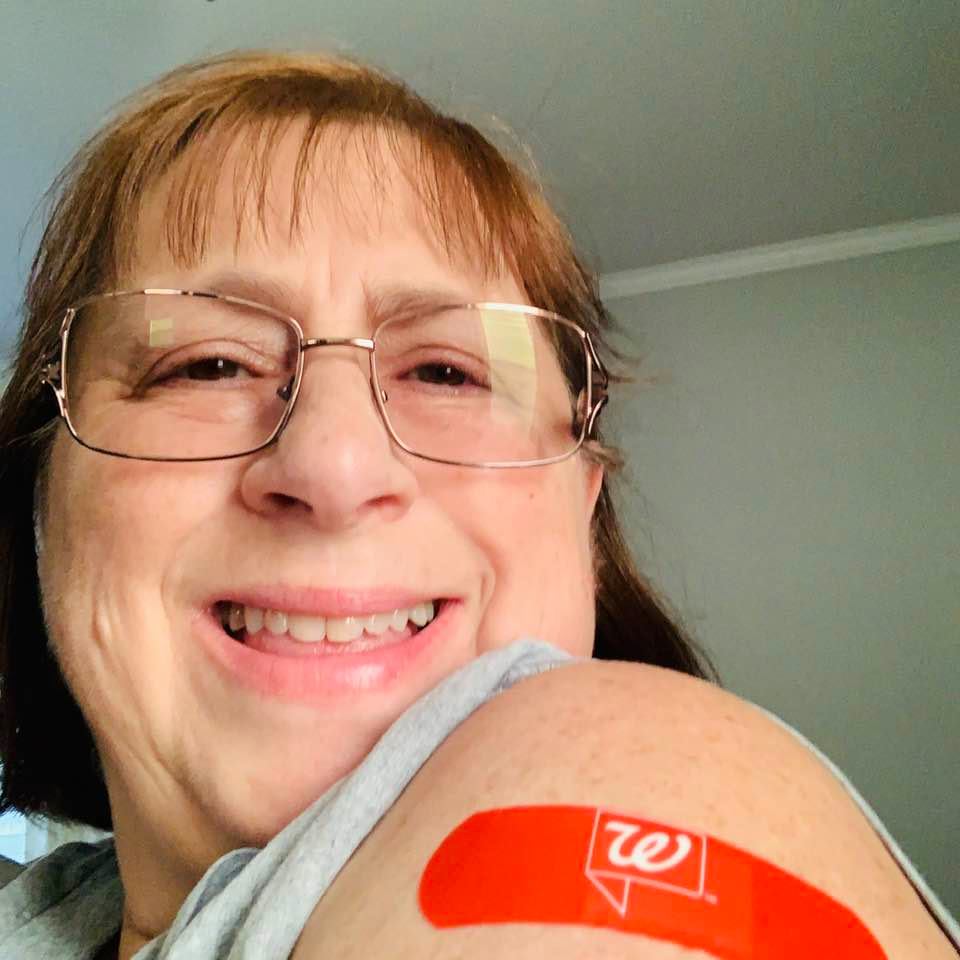 We got our flu shots from the pharmacist and then got red Walgreens bandaids.