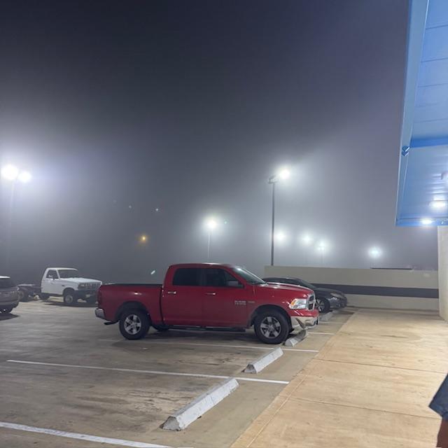 The fog is pretty thick tonight. It is supposed to rain in the night.