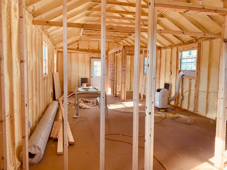 Commercial kitchen area with some storage.