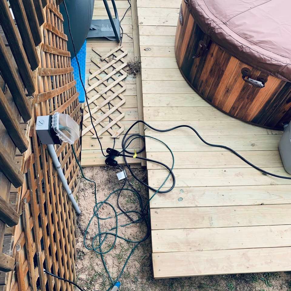 You can see the two different level decks and the space where the sand is. I fell onto the lower deck with my right hand hitting the sand. Gravity is real, folks.