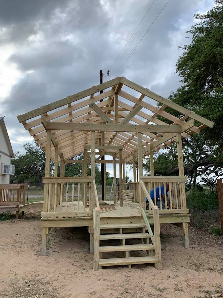 From the parking lot, they have stairs going up on the pond side of the gazebo.