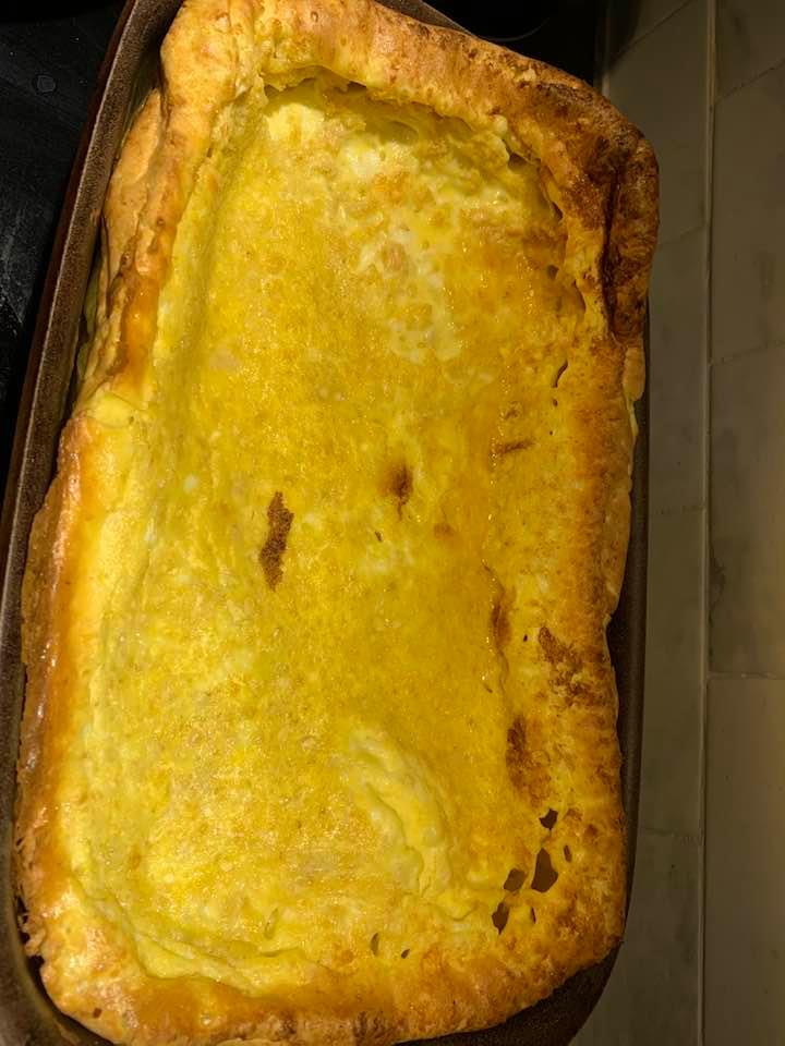 Fully baked homemade German pancake. It was delicious.