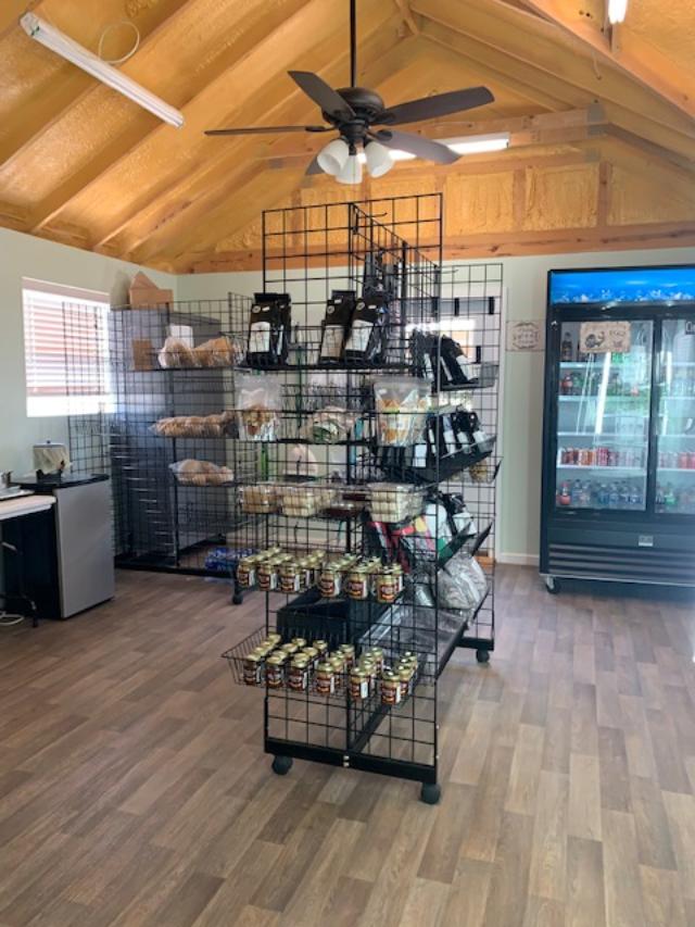 Pecan coffees, fudge, and other pecan goodies are on display. Yes, they are for sale.