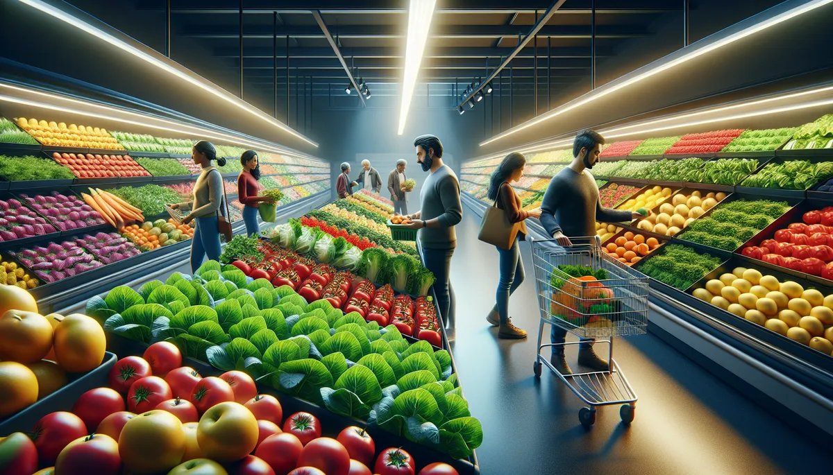 This grocery store has a lot of fresh produce, including GMO mustard greens.