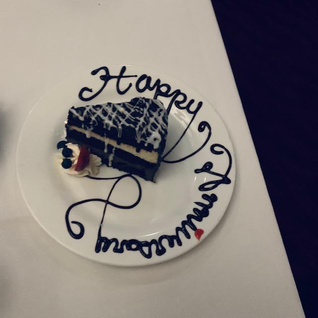 The waiter brought us this beautiful cake to celebrate our 35 years as husband and wife.