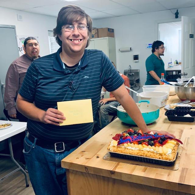 We celebrated Brendon today with a potluck, cake, and nice gift in the envelope.