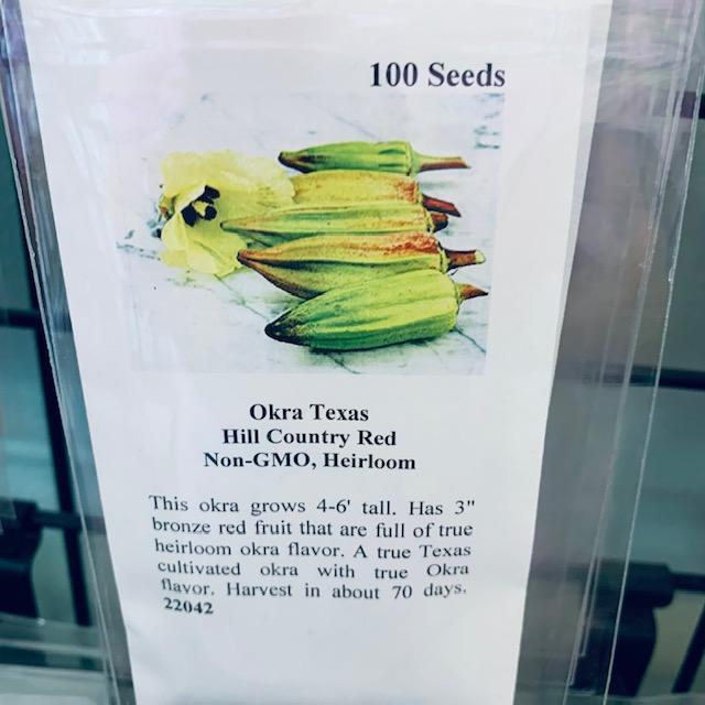 This is called Hill Country Red Okra but it is yellow with tinges of green and red. Very pretty. Planting okra and all things should be fun!