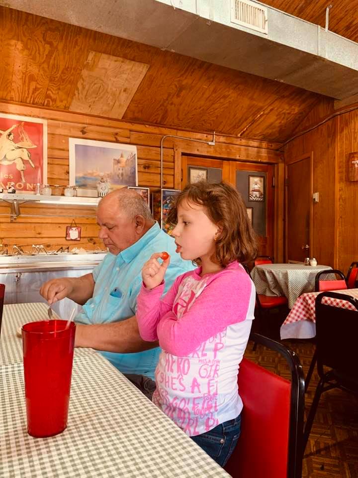 David with Holley at the pizzeria in San Saba.