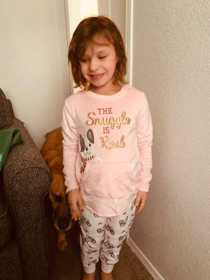 Holley in her new pajamas.