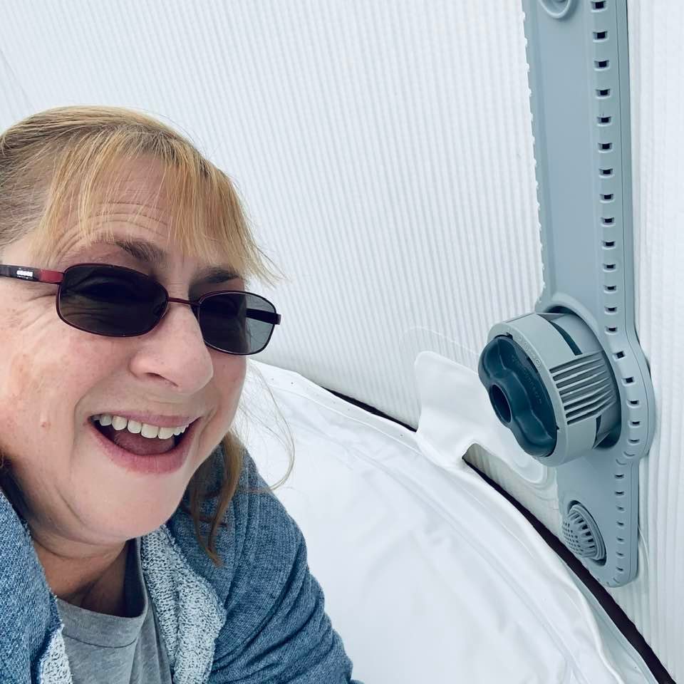 Inside the hot tub, I stretched out to find myself with the water heater...