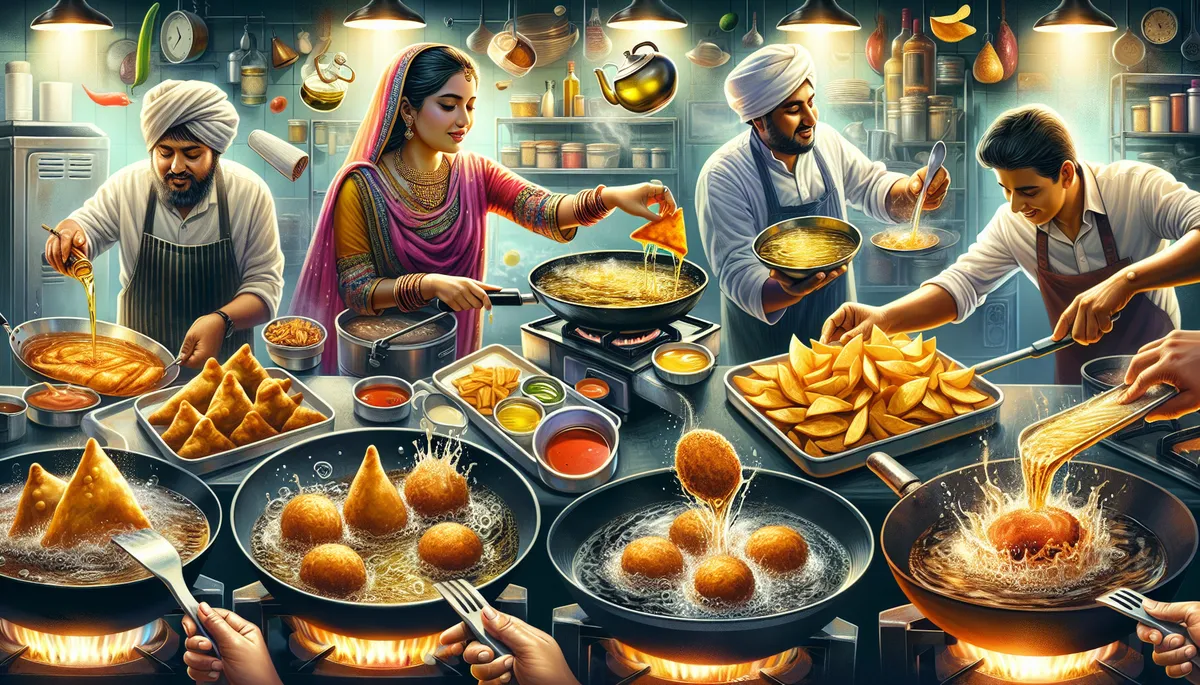 Kitchen chefs making food in hydrogenated vegetable oil.