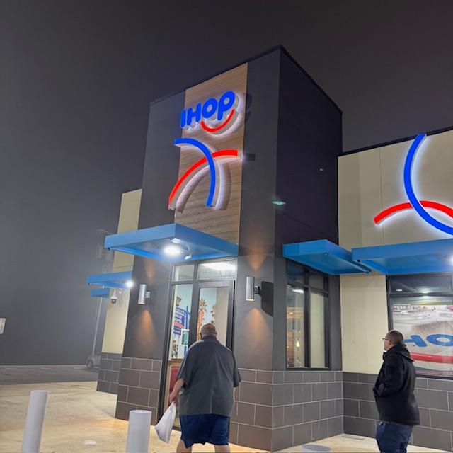 The new IHOP in Lytle with David and Matt walking to the truck in the fog.