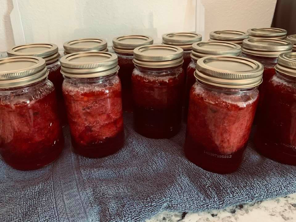 Some of our strawberry jam made in our commercial kitchen.