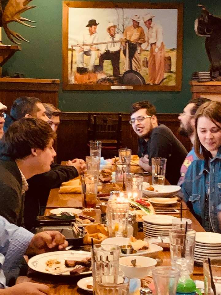 Bethany (right) and Josue (across from her) are the birthday team members today at Salt Grass. The cake was tres leches and the top was filled with fruit. It was so good!