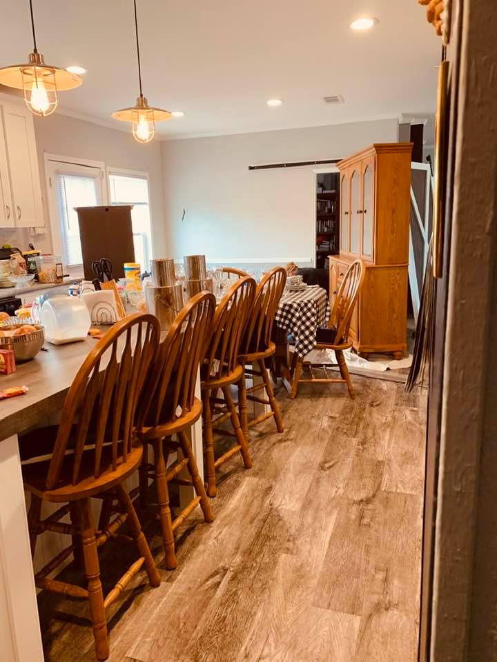 The floor in the kitchen got fixed today in three places.