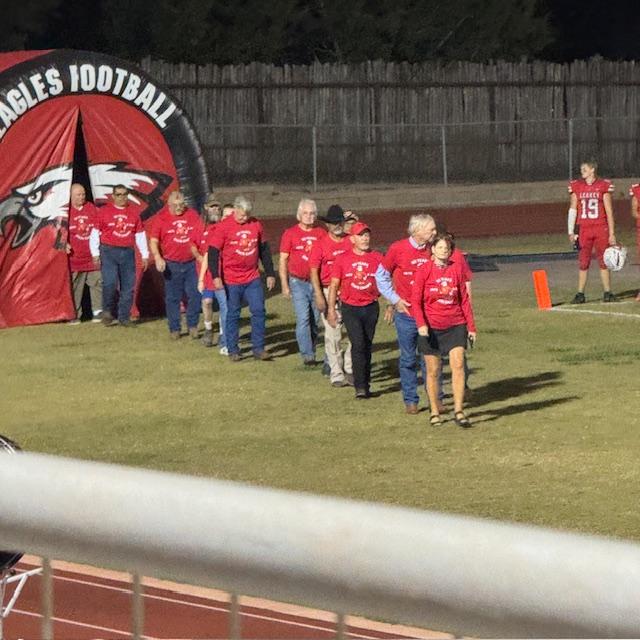 David is stepping out of the blowup as the 1975 Leakey Eagles Football Team comes onto the field 50 years later to be celebrated for being the last 8 man team to win at state!