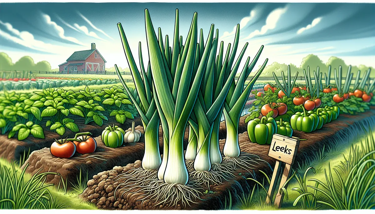Here is a cartoon drawing of a garden featuring leeks, a member of the onion family.