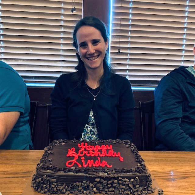 Happy birthday to Linda. Here she is with her delicious chocolate cake at Salt Grass Cinema Ridge in San Antonio.
