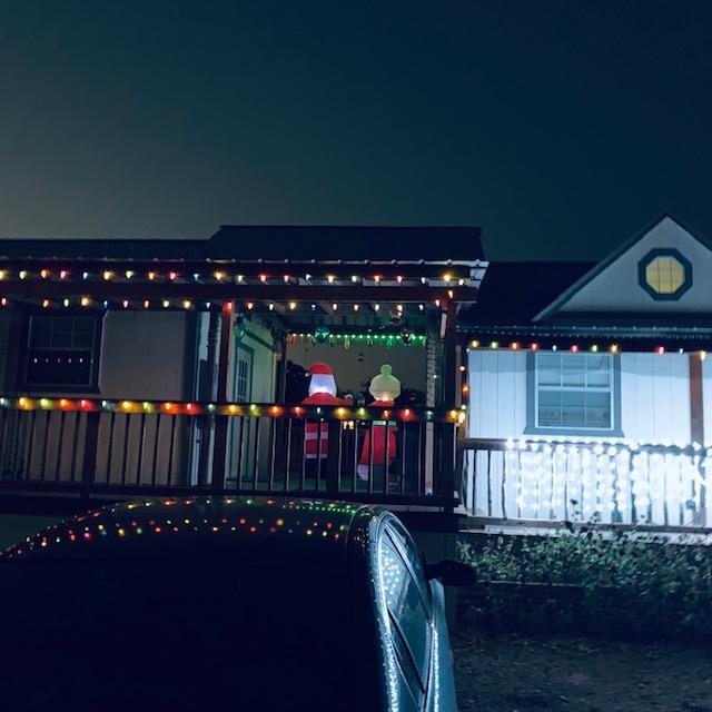 Here is the deck between the store and the kitchen.This is from December 2022 with Mr. & Mrs. Santa waving.