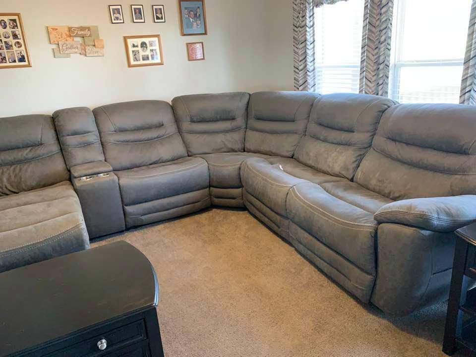 This is our new living room sectional that we bought when we moved into our new home in September of 2019. It was not delivered until November of 2019.