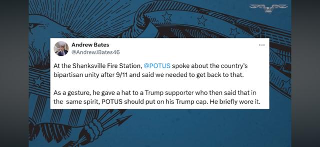 Tweet explaining where Biden wore MAGA hat.