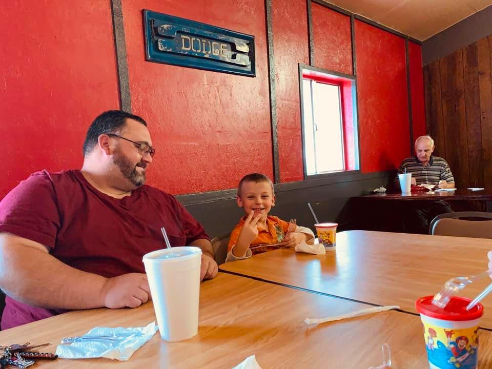 Jeremy and Max are at the barbecue place we went to with the team.