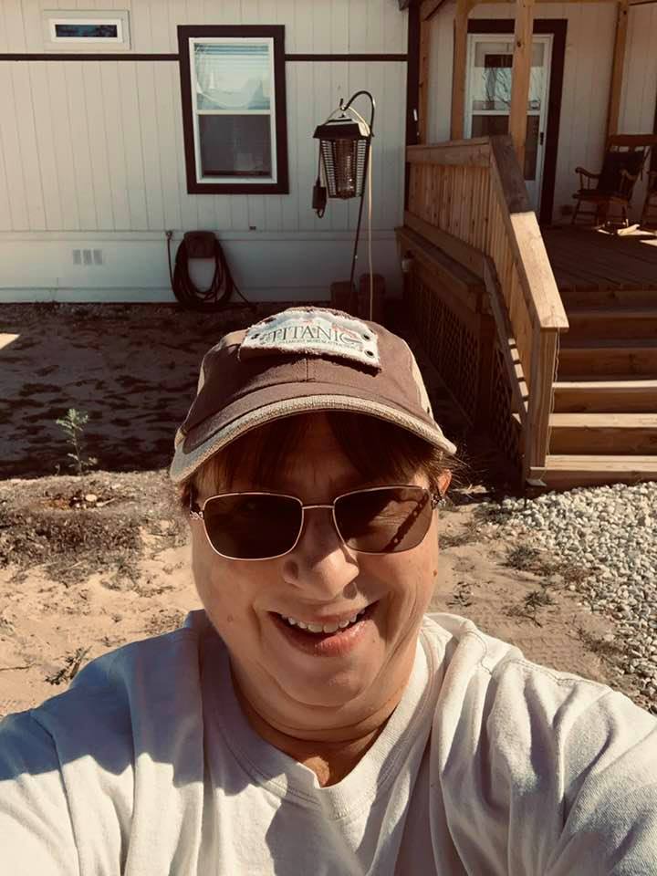 Me on my birthday early in the morning. I wore my Titanic shirt with matching hat that I got at the Titanic Museum in Branson, MO last year.