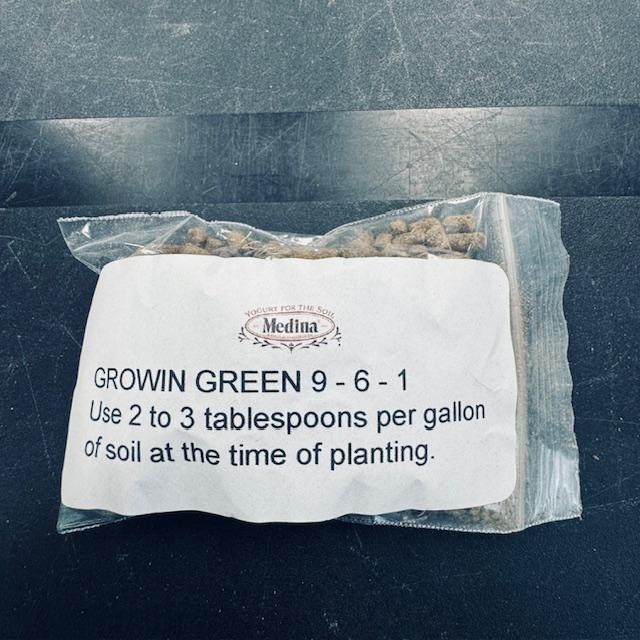 This is Medina Growin Green, an organic fertilizer for the garden.