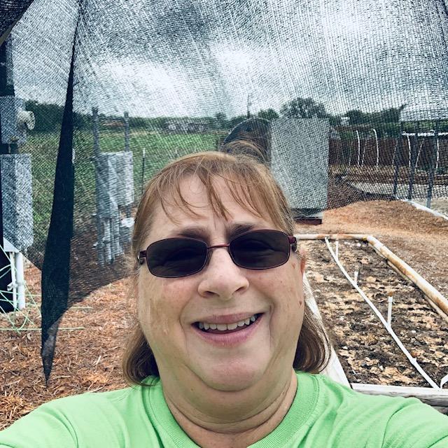 Me standing inside a hoop house made of PVC pipe over a wooden raised garden bed. We will plant our fall garden in Texas in these.