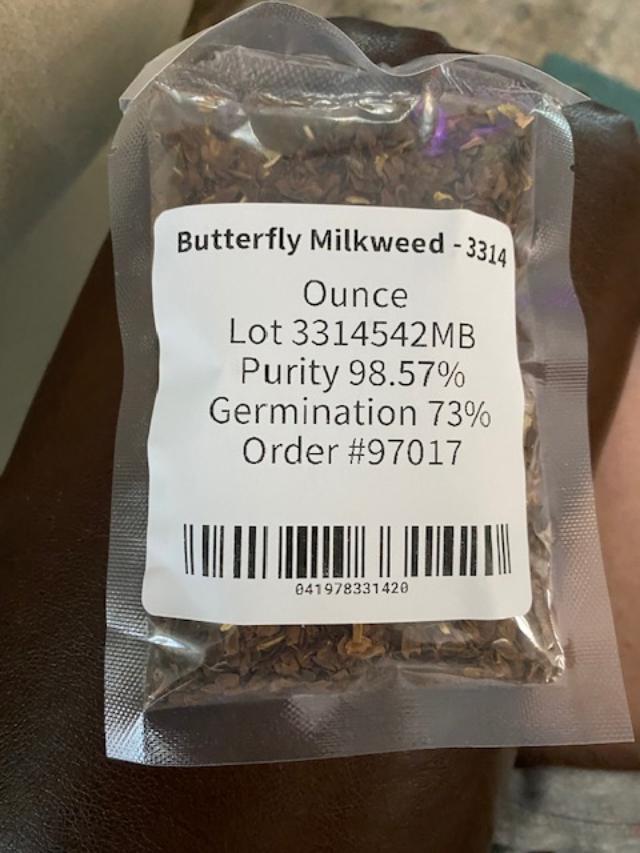 David received an email from a customer wanting us to tell her about this milkweed that she ordered. She insists it is ours. We don't have labels like this or use plastic. We use paper envelopes.