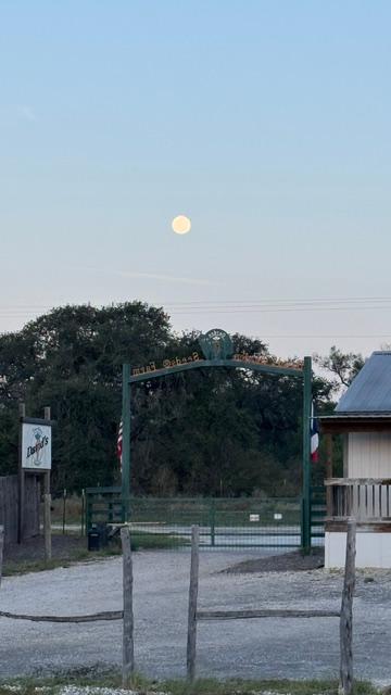 Early in the morning, I was surprised to find the moon above our front gate.