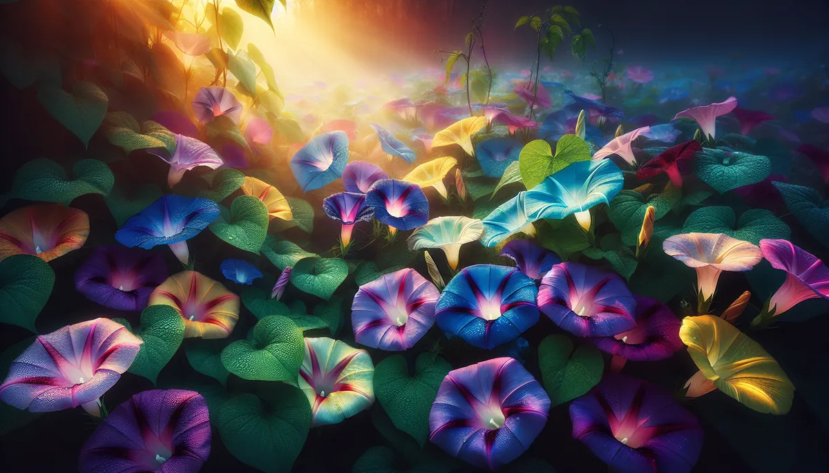 Here are some beautiful morning glory flowers in a variety of vibrant colors.