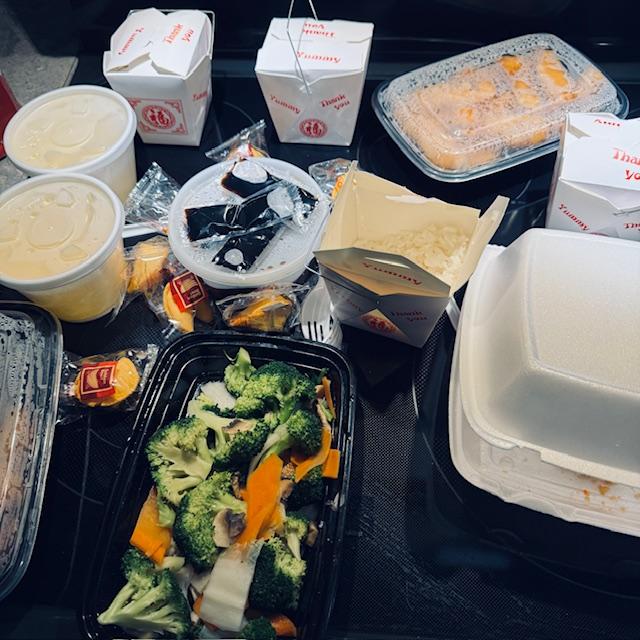 Here is the mukbang of Asian foods Matt got in Pleasanton tonight for us to enjoy. It was delicious. I love lemon chicken.