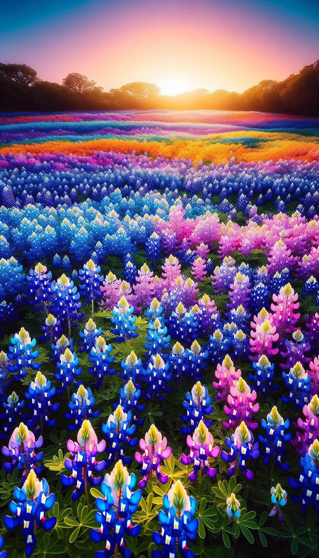 A field of bluebonnet colors. The yellow ones would be lupines.