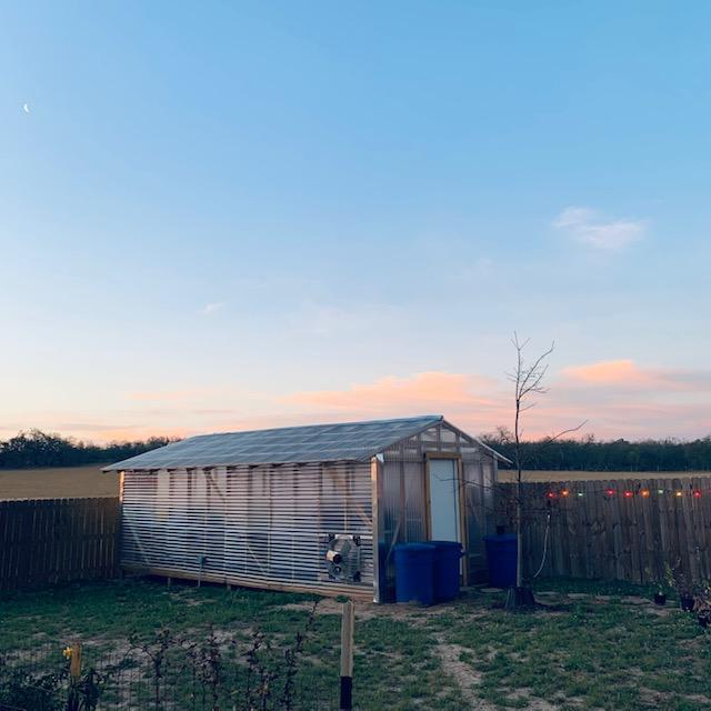 My greenhouse at sunset.