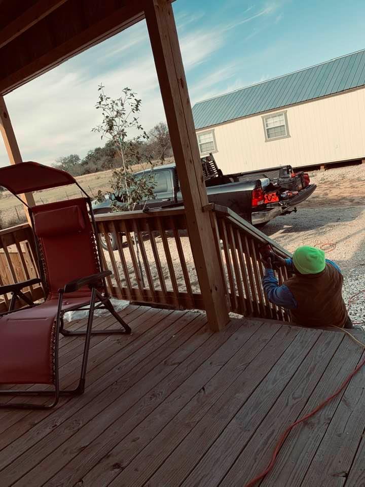 Nacho and his team are putting up wooden railings all around the property, wherever there are stairs. The railings have a place inside the wood to hold on to. Nacho and his team are putting up wooden railings all around the property, wherever there are stairs. The railings have a place inside the wood to hold on to.