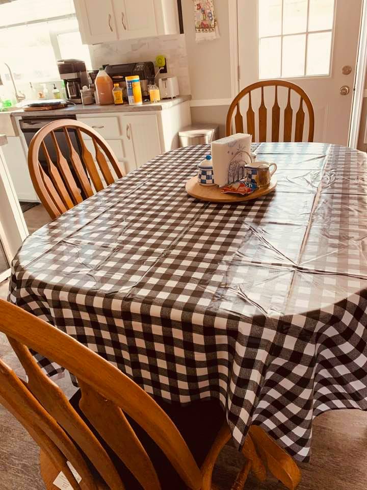 My new buffalo checked black and white tablecloth looks amazing.
