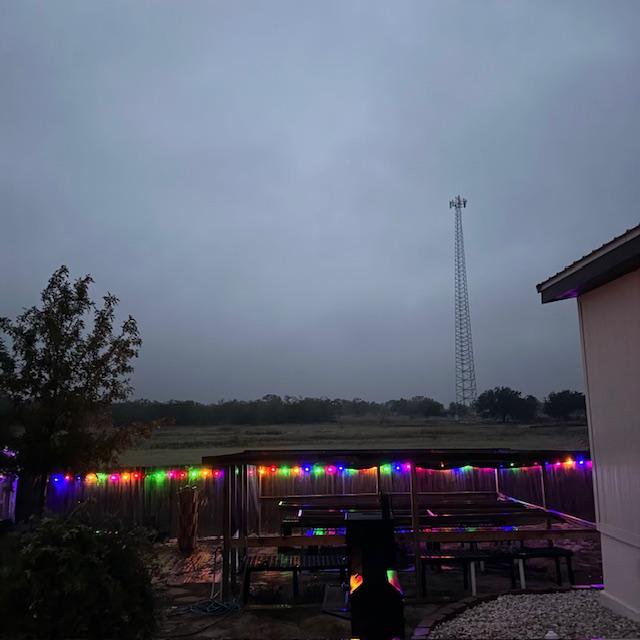 This is our yard at night, when I take Ethel out for her final potty. The lights are great for seeing any snakes or skunks that could be lurking in the dark. This is our yard at night, when I take Ethel out for her final potty. The lights are great for seeing any snakes or skunks that could be lurking in the dark.