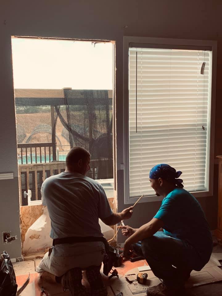 Contractors had quite a time cutting the window out of our double wide manufactured home. They replaced it with a backdoor.