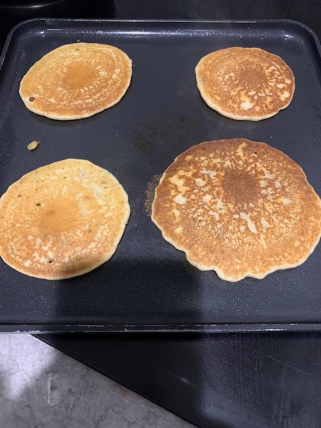 Pancakes on the griddle on this foggy Sunday morning!