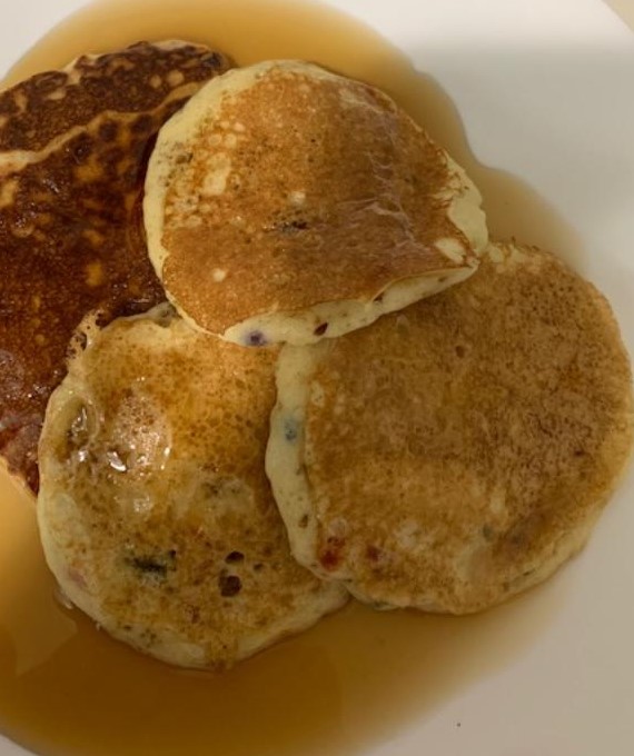 Cousin T's birthday pancakes with Mrs. Butterworth's syrup. So tasty but they contain biogineered foods in them. Not in the syrup, but in the pancake mix. I just ordered them. They are good.