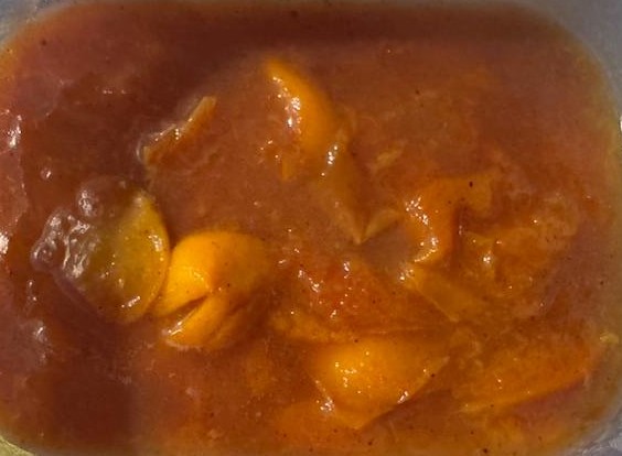 I heated my peach compote this morning to go on the German pancake.