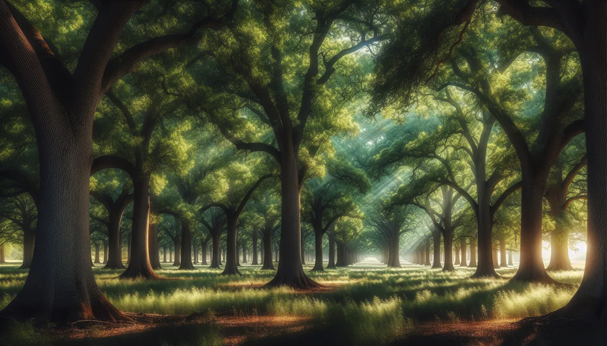 A Texas pecan grove of full grown trees produces a lot of pecans.