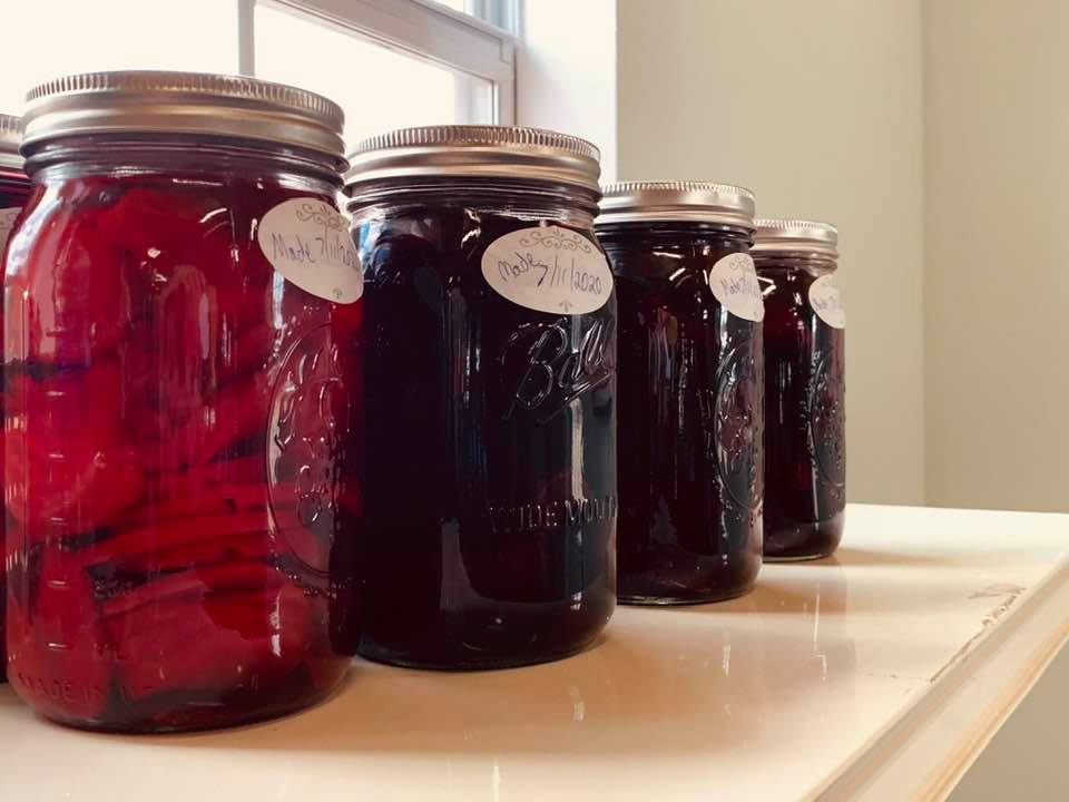 Everyone loves pickled beets. The beets are from our own garden. Preserving food is not hard to do.