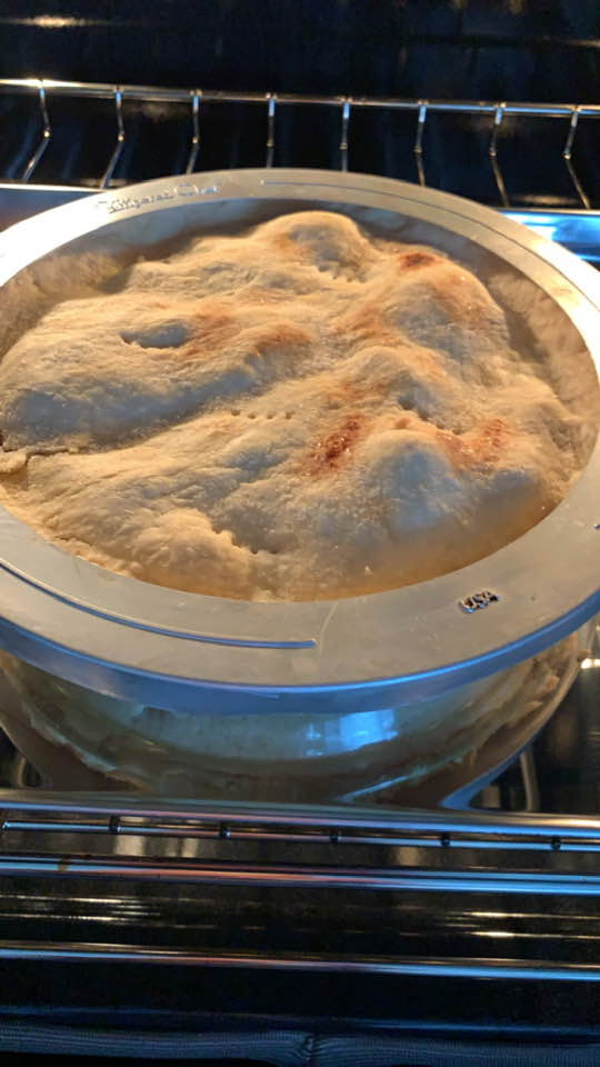 Add a pie crust protector when baking your pie. Take it off for the last ten minutes.