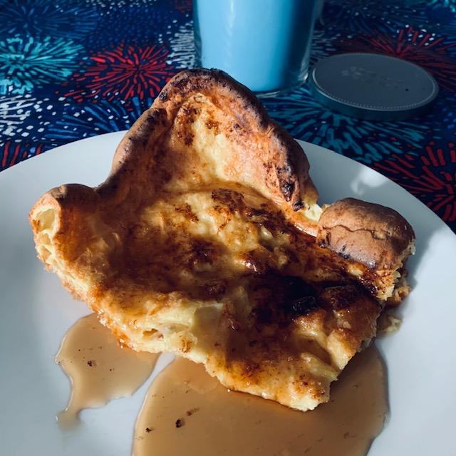 This is a piece of my German pancake from breakfast. It was so good.